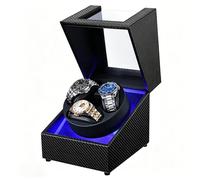 J&T Technology Remontoir de montre automatique avec lumière LED, boîtier rotatif avec moteur silencieux japonais, 4 modes de rotation, USB de type C, Cuir fibre de carbone