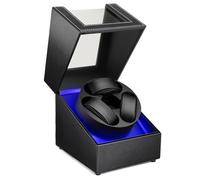 J&T Technology Remontoir de montre automatique avec lumière LED, boîtier rotatif avec moteur silencieux japonais, 4 modes de rotation, USB de type C, PU Noir