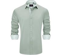 J.Ver Chemise élastique à Manches Longues pour Homme, Coupe régulière, avec Boutons, Vert Sauge, Taille L