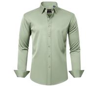 J.VER Chemise habillée à Manches Longues pour Homme - Extensible - sans Plis - Chemise Formelle d'affaires décontractée boutonnée, Vert Sauge, Taille XL