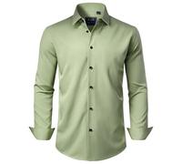 J.VER Chemise habillée extensible à manches longues pour homme, chemise formelle solide, professionnelle, décontractée, boutonnée pour mariage, bal de fin d'année, vert sauge, Taille S