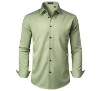 J.VER Chemise habillée extensible à manches longues pour homme, chemise formelle solide, professionnelle, décontractée, boutonnée pour mariage, bal de fin d'année, vert sauge, Taille XL