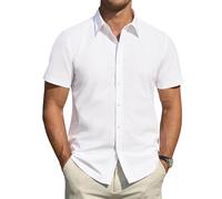 J.VER Chemises habillées à Manches Courtes pour Hommes, décontractées, à Boutons, Extensibles et Anti-Taches, Formelles et Unies, Blanc, Taille XL