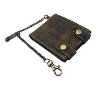 J WILSON London Portefeuille en cuir véritable avec chaîne en métal détachable pour accrocher, Marron vieilli, M, Décontracté