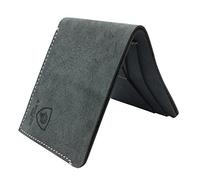 J. Wilson London Portefeuille en cuir véritable avec protection RFID pour homme avec poche zippée pour pièces de monnaie dans une boîte cadeau, Gris vieilli - Slim, M, Contemporain