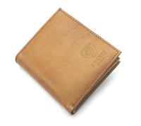 J. Wilson London Portefeuille en cuir véritable avec protection RFID pour homme avec poche zippée pour pièces de monnaie dans une boîte cadeau, Marron clair vieilli, M, Contemporain