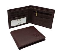 J. Wilson London Portefeuille en cuir véritable avec protection RFID pour homme avec poche zippée pour pièces de monnaie dans une boîte cadeau, Marron/marron vieilli, M, Contemporain