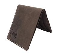 J. Wilson London Portefeuille en cuir véritable avec protection RFID pour homme avec poche zippée pour pièces de monnaie dans une boîte cadeau, Marron foncé vieilli - Slim, M, Contemporain
