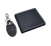 J. Wilson London Portefeuille fin pour homme en cuir véritable avec poche pour pièces de monnaie et porte-clés, Noir