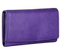 J. Wilson London Portefeuille luxueux de designer avec multiples compartiments, en cuir souple Nappa, avec protection anti-RFID, poche zippée, pour femme - violet
