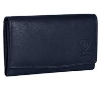 J. Wilson London Portefeuille pour femme en cuir véritable avec protection RFID et poche pour pièces de monnaie (bleu marine)