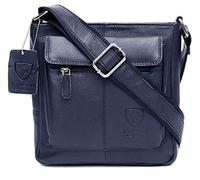 J. Wilson London Sac à bandoulière en cuir nappa véritable fait à la main pour homme 100 % cuir véritable, bleu, Large
