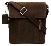 J. Wilson London Sac à rabat en cuir véritable véritable vintage fait à la main pour homme et femme, Marron foncé vieilli., Large