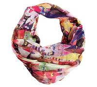 J26 Écharpe ronde en soie avec motif de chat, poisson, motif de dessin animé, pour l'été, Paillettes roses., 160 x 48cm