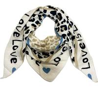 J26 Écharpe triangulaire en 100 % coton avec inscription Love Heart Leopard Unisexe Uni Fashion Étole de transition Italie Été Écharpe en tricot Cœur Léo, beige, 190 x 85 cm