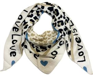 J26 Écharpe triangulaire en 100 % coton avec inscription Love Heart Leopard Unisexe Uni Fashion Étole de transition Italie Été Écharpe en tricot Cœur Léo, beige, 190 x 85 cm