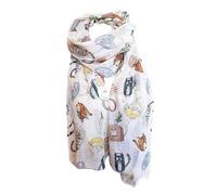 J26 Foulard d'Été Léger en Soie XL Avec Motif Chat et Chien - Écharpe à Paillettes de Qualité Supérieure, Beige, 180 x 75cm