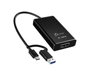 j5create 4K HDMI Video Capture Card, DSLR Cam Link, Adaptateur de Capture de Jeu pour Le Direct, la Diffusion, Le Streaming, la vidéoconférence | Support 4K30, 2K60, 1080p120 (JVA11)