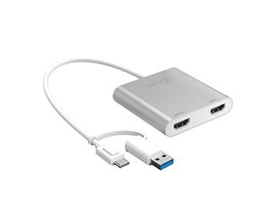 j5create Adaptateur Multi-Moniteur USB Type-C vers Dual HDMI avec convertisseur USB Type-A | 4K + 2K | Compatible avec Microsoft et Mac (JCA365)