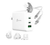 j5create Chargeur de voyage 65 W GaN USB-C 3 ports avec prises secteur interchangeables et câble USB-C