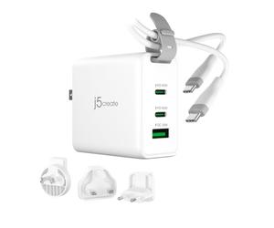 j5create Chargeur de voyage 65 W GaN USB-C 3 ports avec prises secteur interchangeables et câble USB-C