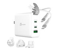 j5create Chargeur USB-C 3 Ports 65W GaN | Adaptateur voyage UK/EU/US/AU avec câble USB-C, pour MacBook Pro/Air, iPhone 16/15, iPad, Galaxy S24 (JUP3565CV)