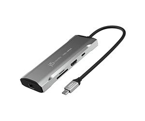 j5create Hub USB C - 4K 60Hz HDMI, USB-C 10Gbps, 2 USB-A 10Gbps, 100W PD, Ethernet, Lecteur de Carte SD 4.0 | pour MacBook, XPS, Surface Pro (JCD393)