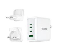 j5create JUP4370EF-N - Adaptateur secteur - 70 Watt - PD 2.0, PD 3.0, QC - 4 connecteurs de sortie (3 x USB-C, USB) - blanc pur