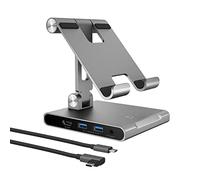 j5create Support réglable pour Tablette avec Station d'accueil USB Type C pour iPad Pro/Air/Mini: 4K60 HDMI, 2 x USB-A 5Gbps, Chargeur PD 100W, Lecteur de Carte microSD/SD, Prise Audio 3.5mm (JTS224)
