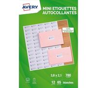 [J8651-12.FR-3] Avery Lot de 3 780 mini-étiquettes 38,1x21,2mm, Mates Jet d'E...