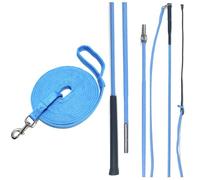JA Horse JA0041 Kit de longe - Fouet de longe divisible 180/200 cm & laisse longue 8 m démontable extra souple avec sac (bleu clair, 200 cm)
