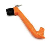 JA Horse JA2011 Grattoir à sabots avec poignée en forme de tête de cheval en plastique professionnel avec pointe en métal stable et brosse intégrée pour l'entretien quotidien des sabots (orange)
