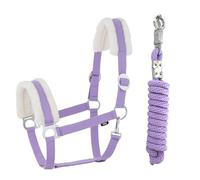 JA Horse JA4004 Kit de longe en fourrure synthétique avec crochet de panique réglable Licol de cheval, cheval en bois, corde de fixation (fourrure synthétique, hameçon de panique, lavande, plein)