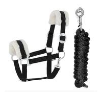 JA Horse JA4004 Kit de longe en fourrure synthétique avec crochet de panique réglable Licol de cheval, cheval en bois, corde de fixation (fourrure synthétique, hameçon de panique, noir)