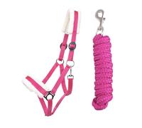 JA Horse Licol en fourrure synthétique - Ensemble longe avec mousqueton réglable - Licol pour cheval et cheval de bois - Corde d'attache (Fuchsia, Cob)
