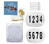 JA Horse Lot de 2 numéros de dossard à 3 chiffres à 4 chiffres - Numéros de tête de tournoi - Avec épingles à nourrice - Bande élastique (4 chiffres, épingles à nourrice)