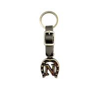 JA Horse Porte-clés en cuir en forme de fer à cheval avec cavalier et lettres A-Z Fabriqué en Europe, N, 10 cm