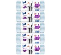 ja! Lot de 5 rouleaux de sacs poubelle avec poignée de transport, 50 litres, 20 sacs par rouleau, couture de fond indéchirable, transparents