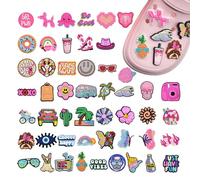 JAADU 50 Pièces charmes de chaussure crocs, pins crocs femme, Décorations de Chaussures Roses, Breloque pour Sabots Sandales pour garçons,filles,hommes,femmes