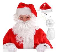 JAADU Perruque de Père Noël, Perruque et Barbe Père Noël avec 1 Paire de Lunettes + Chapeau de père Noël, Convient pour l'habillage du Père Noël,Fête de Noël,Jeux de Rôle de Noël