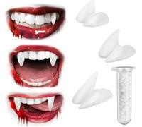 Jaaduem 3 Paires de Crocs de Vampire, Dents de Vampire pour Halloween, 3 Tailles de Crocs de Vampire avec 1 Tube de Pastilles Adhésives pour Costume d'halloween Accessoires De Fête(13/15/17 mm)