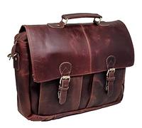 Jaald Sac à bandoulière en cuir de buffle véritable 40 cm - Sac à bandoulière - Sac de vélo - Sac d'école - Étanche - Vintage - Pour homme et femme - Cadeau en cuir, bordeaux, L
