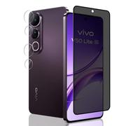 Jaavkkma 1 Pièce Verre Trempé Anti Espion pour VIVO V50 Lite 5G Protection D'écran + 2 Pièces Protecteur Caméra, Dureté 9H/Anti-Spy, Protège Écran pour VIVO V50 Lite 5G - Privacy Vitre Trempé