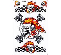 JAB Autocollant tête de mort, flammes, pistons, cible motard - 1 planche de 26,5 x 17,5 cm (variante 1)