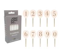 JaBaDaBaDo Kit d'anniversaire : ensemble de chiffres en bois 0-9 ballons numérotés (0-9) pour bougeoirs + 12 bougies, accessoires supplémentaires pour bougeoirs Jabadabados, durable pour de nombreux