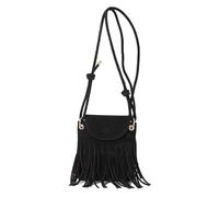 JABALUX Petit sac à main avec pompon - Costume hippie pour femme - Petit sac bohème Y2K - Vintage - Mode années 70 - Sac à bandoulière - Accessoire hippie - Flower Power - Vêtement hippie, Noir
