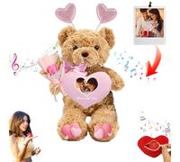 JABECODIFA Nounours Personnalisé avec Coeur, Cadeau Saint Valentin pour Homme Femme Nounours en Peluche Valentin avec Texte+Photo, Cadeaux Personnalisés pour Saint Valentin Anniversaire (26 cm)