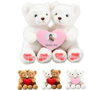 JABECODIFA Ourson Embrassent Personnalisé avec Coeur, Hugging Teddy Bear avec Texte Et Photo Cadeau Personnalisé Saint Valentin pour Homme Et Femme 2 Pièces Parfait pour Anniversaire, 32cm