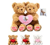 JABECODIFA Ourson Embrassent Personnalisé avec Coeur, Hugging Teddy Bear avec Texte Et Photo Cadeau Personnalisé Saint Valentin pour Homme Et Femme 2 Pièces Parfait pour Anniversaire, 32cm