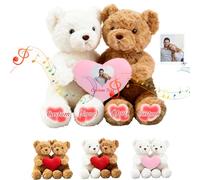 JABECODIFA Ourson Embrassent Personnalisé avec Coeur, Hugging Teddy Bear avec Texte Et Photo Cadeau Personnalisé Saint Valentin pour Homme Et Femme 2 Pièces Parfait pour Anniversaire, 26cm